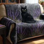 Black Cat Resting in the Lavender Field Sofa Cover