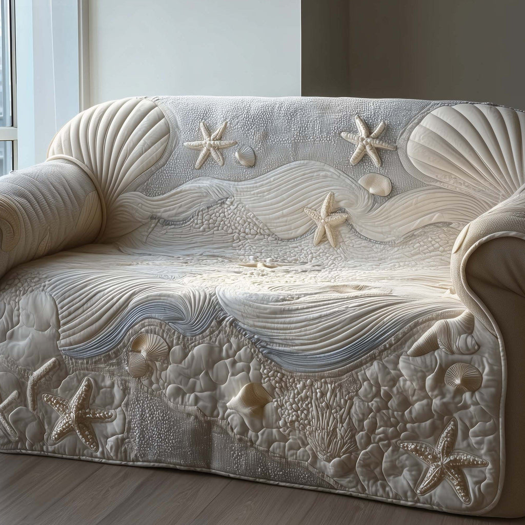 White Starfish Embossed on Ivory Sofa Cover