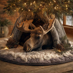 Moose Resting in a Snowy Log Christmas Tree Skirt