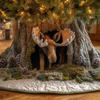 Moose in a Mossy Tree Hollow Christmas Tree Skirt