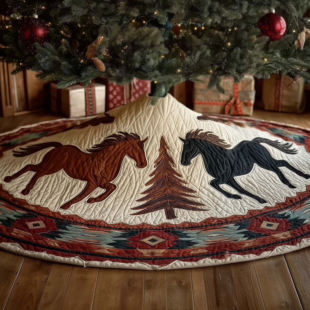 Running Horses on Southwest Stripes Christmas Tree Skirt