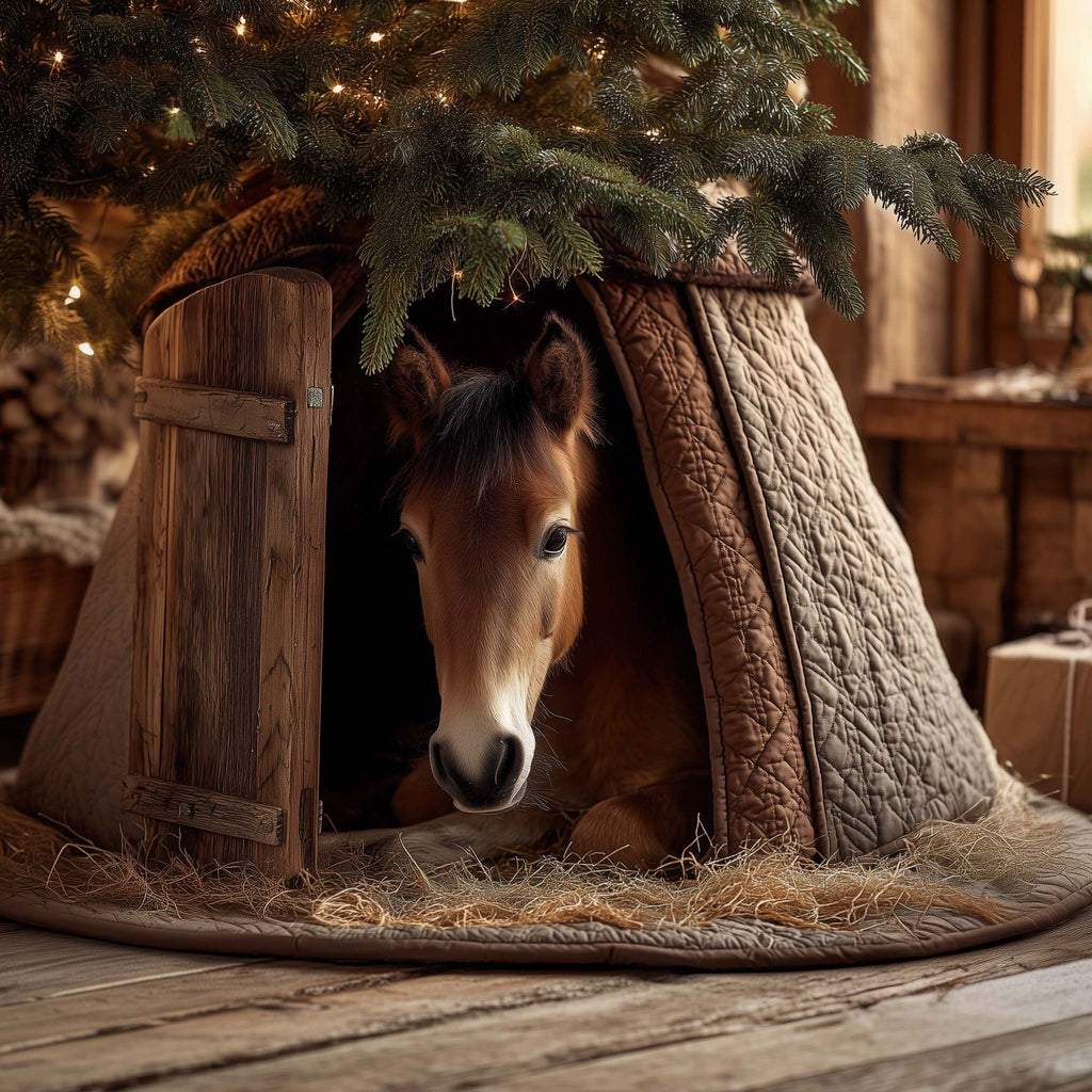 Horse in the Barn Doorway Christmas Tree Skirt