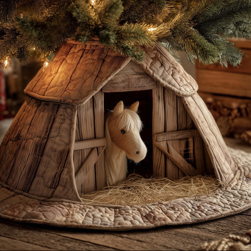 Lone Horse in the Barn Doorway Christmas Tree Skirt
