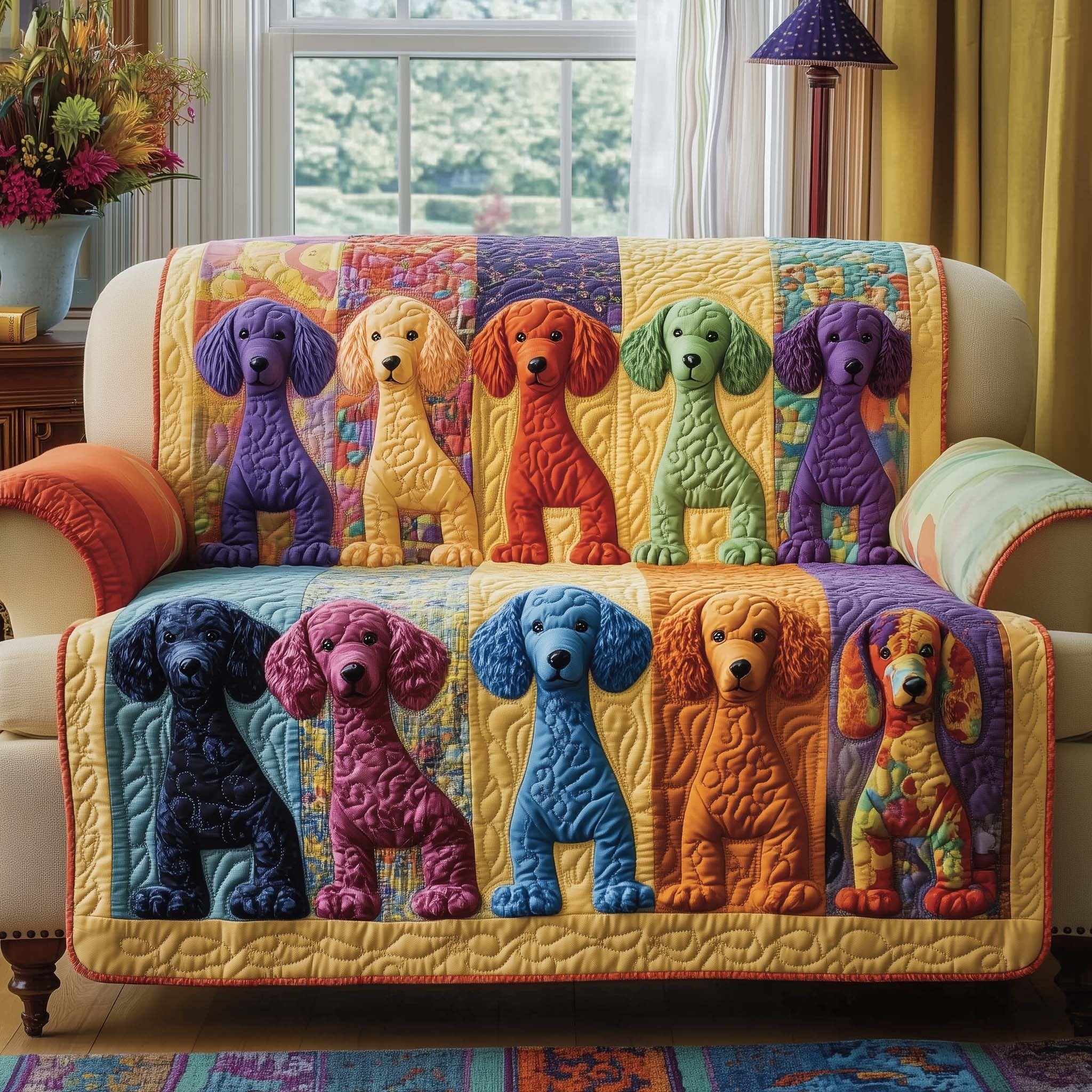Rows of Dogs in Bright Colours Sofa Cover