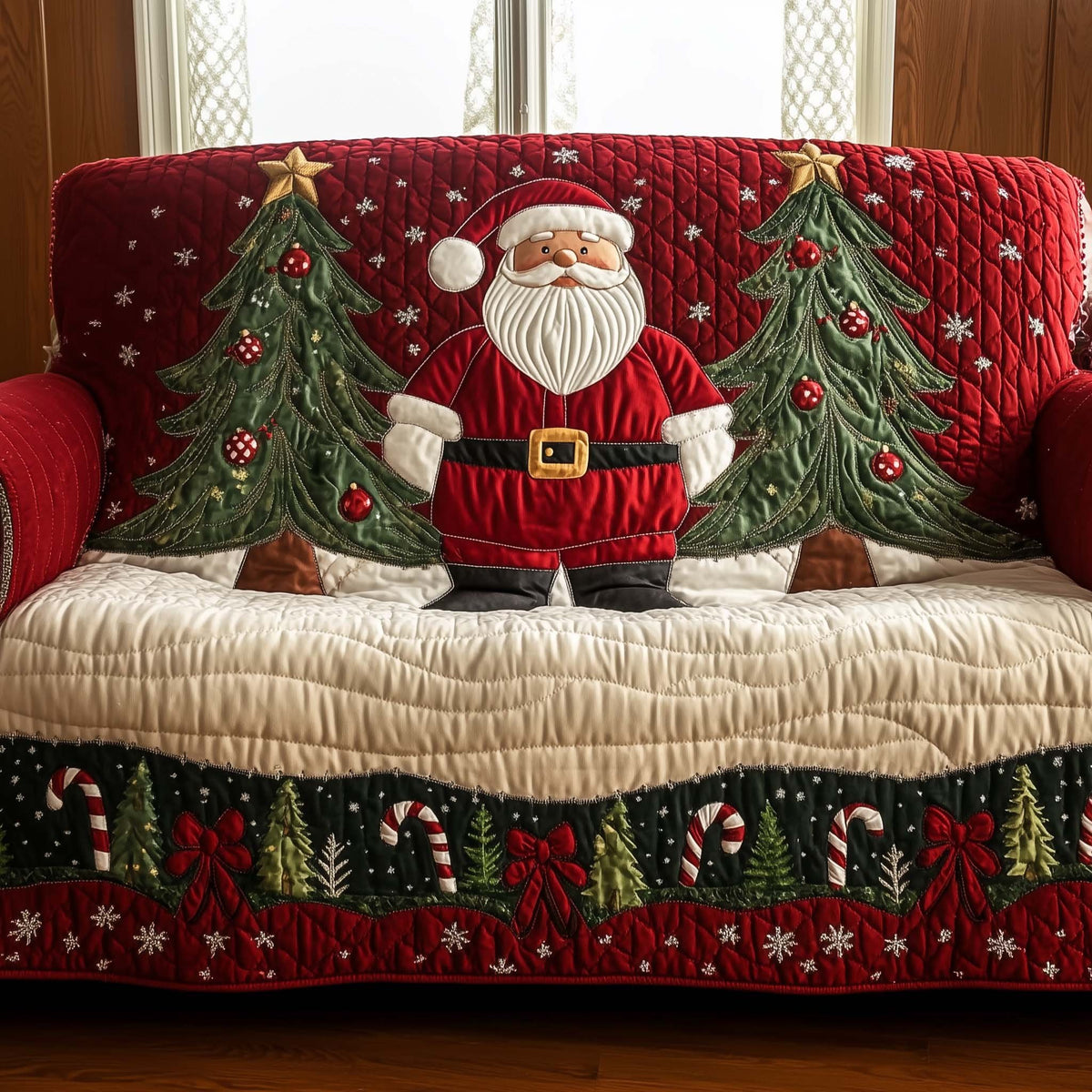 Santa Suit Between Two Green Trees Sofa Cover