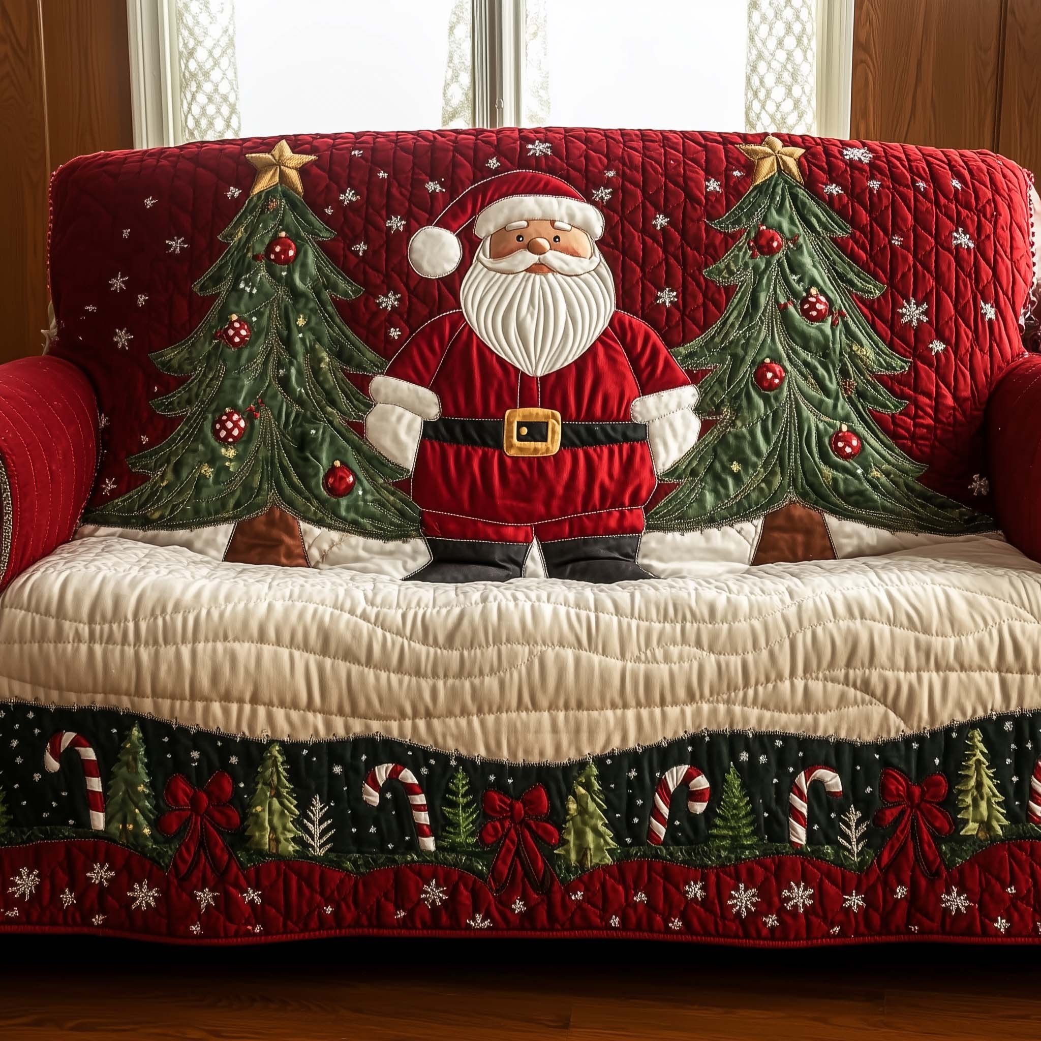 Santa Suit Between Two Green Trees Sofa Cover