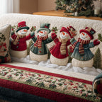 Snowmen Above the Floral Holly Border Sofa Cover