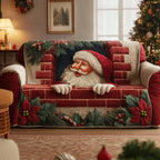 Santa Peeking Over the Brick Wall Sofa Cover