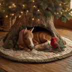 Sleeping Horse with a Cardinal Christmas Tree Skirt