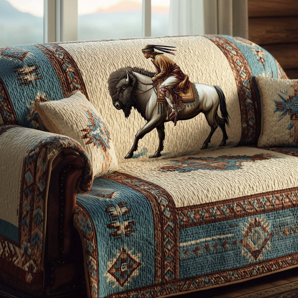 Cowboy on a Rearing Horse Above the Weave Sofa Cover