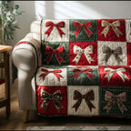 Ribbon Bows on Red and Green Blocks Sofa Cover