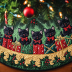 Black Cats with Gifts and Wreaths Christmas Tree Skirt