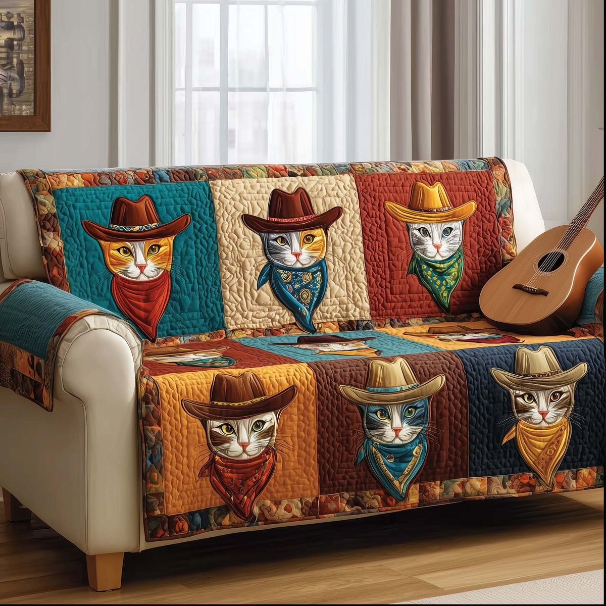 Cowboy Cats in Hats and Bandanas Sofa Cover