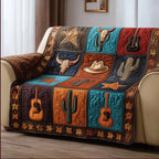 Cowboy Hat Guitar and Cactus Blocks Sofa Cover