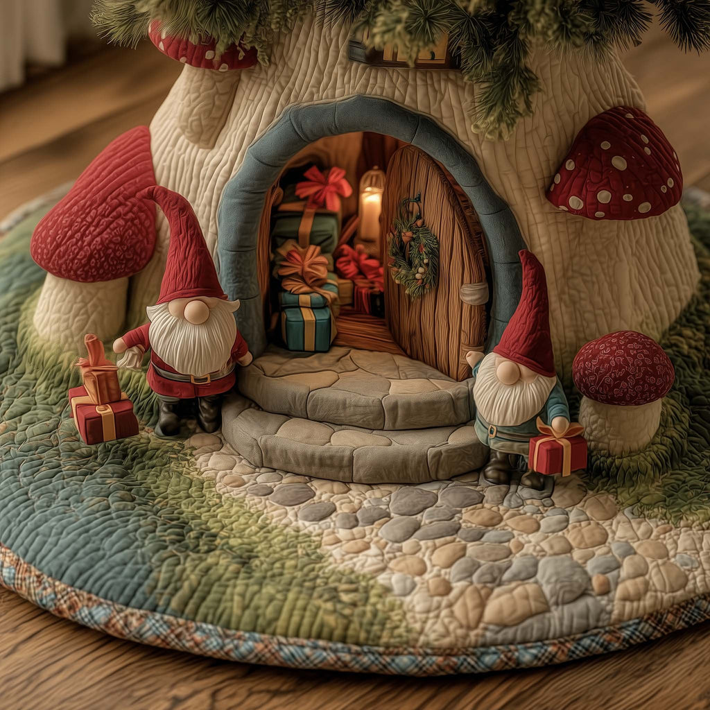 Gnomes at the Cottage Door Christmas Tree Skirt