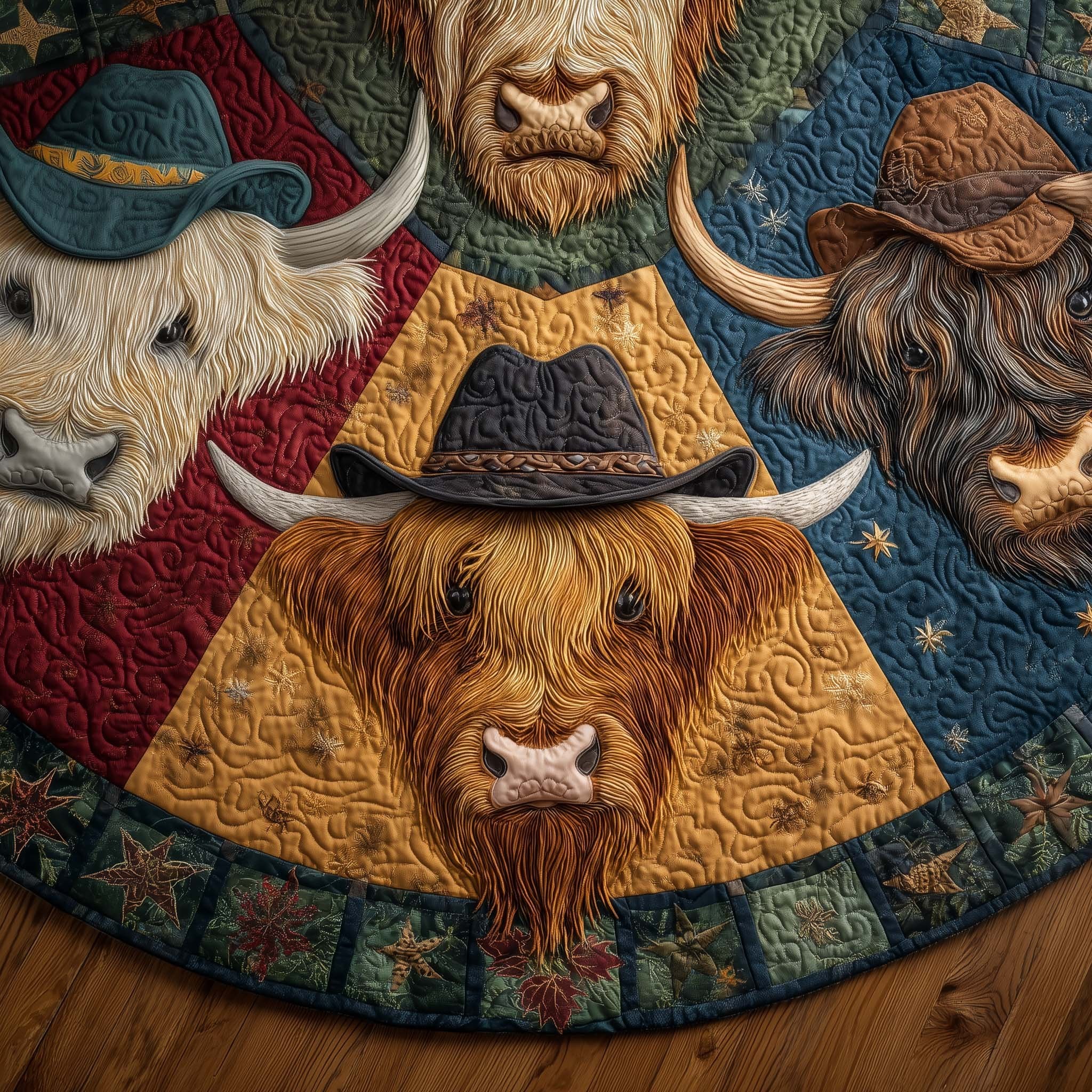 Highland Cow in a Blue Hat Christmas Tree Skirt