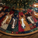 Horse Heads on Red and Navy Patchwork Christmas Tree Skirt