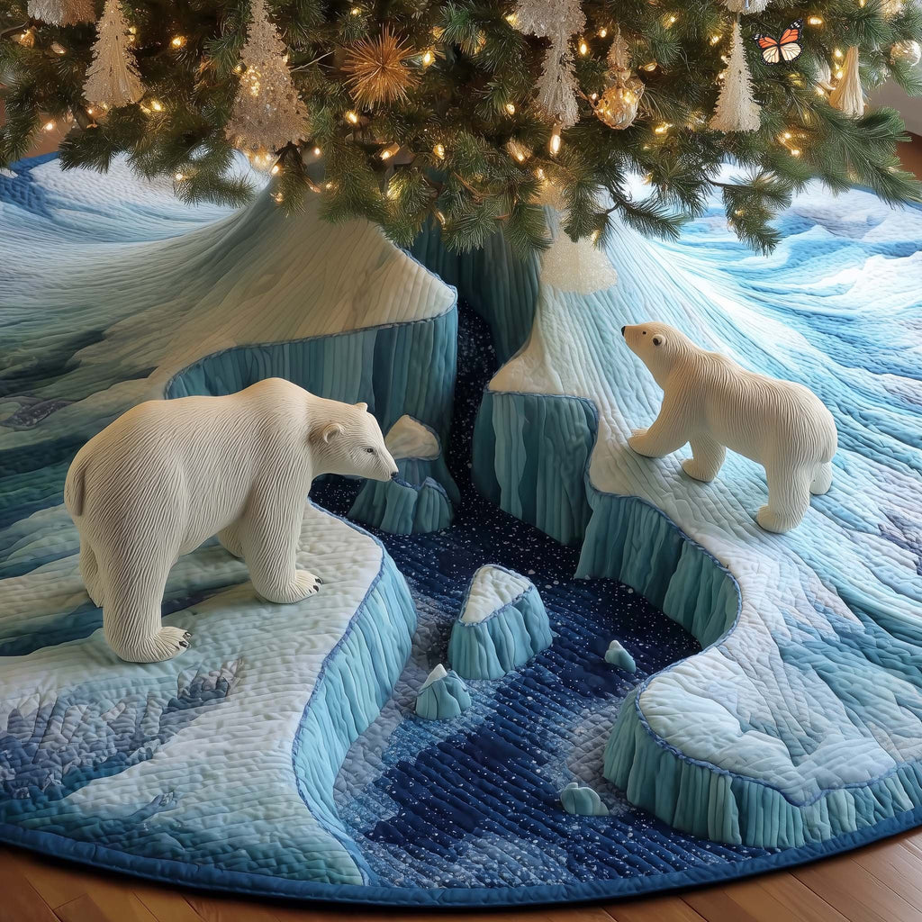Polar Bears on the Blue Icebergs Christmas Tree Skirt