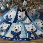 Polar Bears in Blue Scarves Christmas Tree Skirt