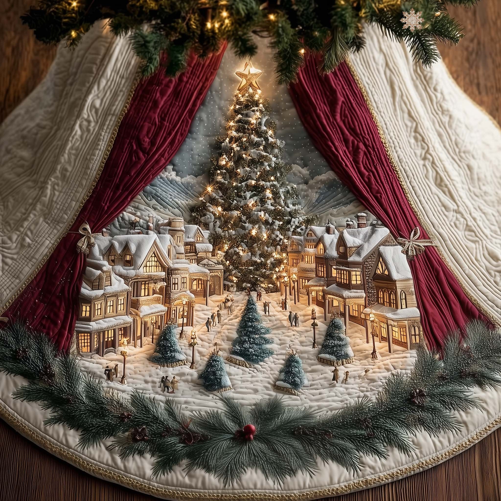 Village Square Under the Curtain Christmas Tree Skirt