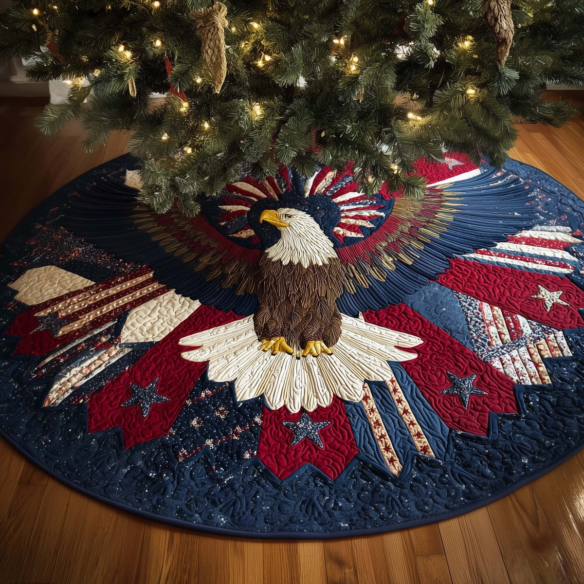 Bald Eagle on Red White and Blue Christmas Tree Skirt