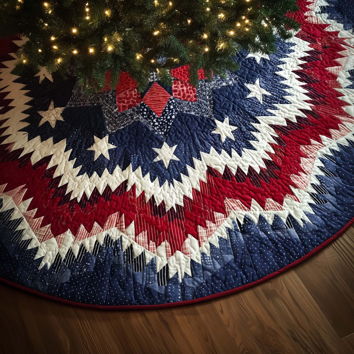 Stars on the Red and Blue Chevrons Christmas Tree Skirt