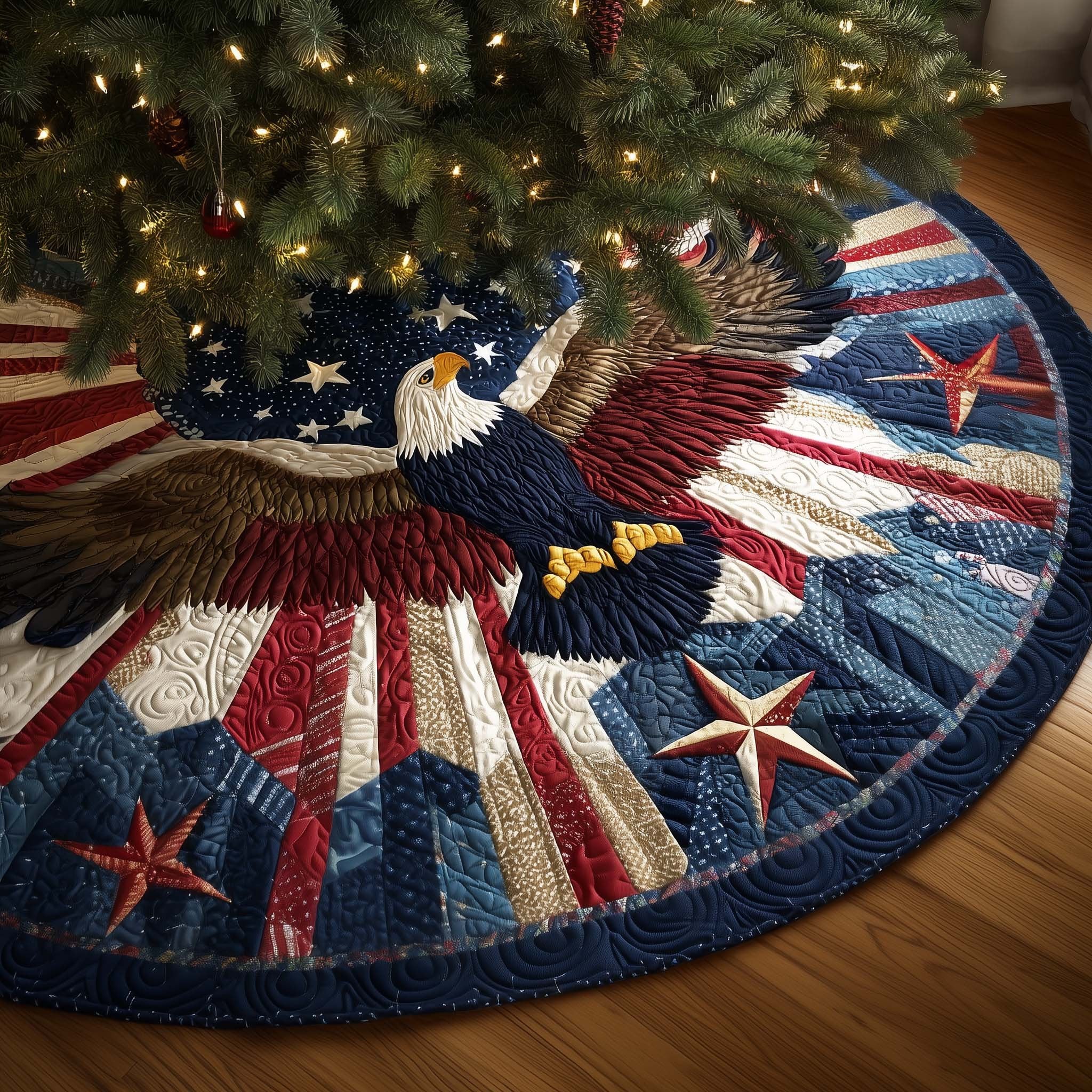 Eagle with Stars and Stripes Christmas Tree Skirt