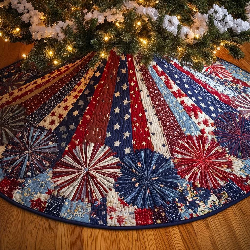 Patriotic Pinwheels in Red and Blue Christmas Tree Skirt
