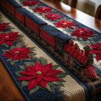 Red Locomotive Among Poinsettias Table Runner