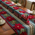 Green Train with Poinsettia Border Table Runner