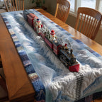 Train with Festive Blue Border Table Runner