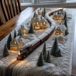 Train Passing a Lit Village Table Runner - Made to Order