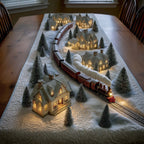 Train Beside a Glowing Cottage Table Runner