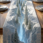 Misty Blue Mountains with Pines Table Runner