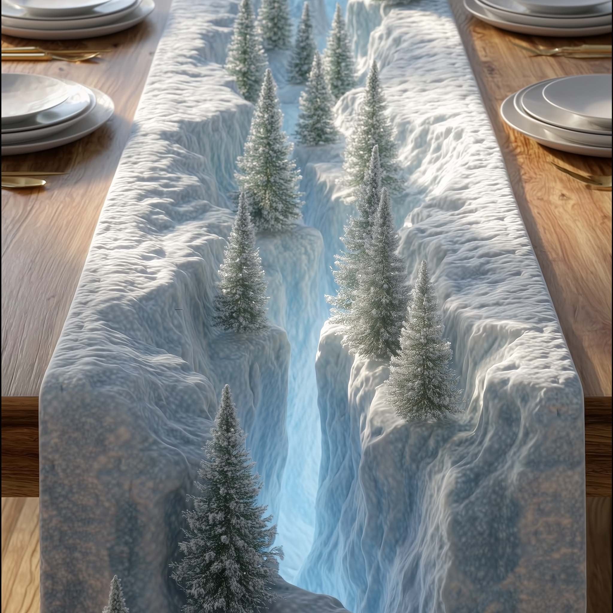 Misty Blue Mountains with Pines Table Runner