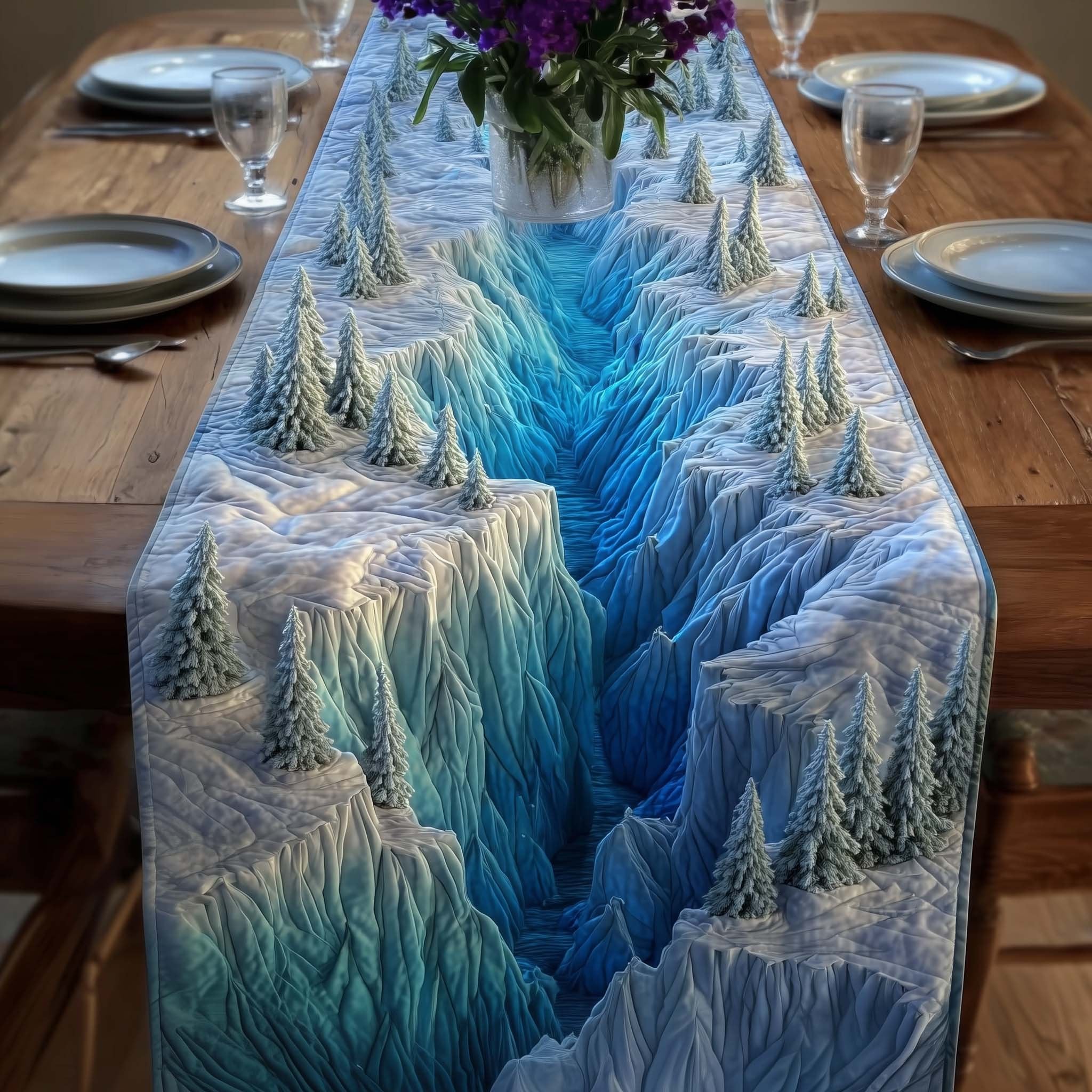 Blue Mountain Forest Landscape Table Runner