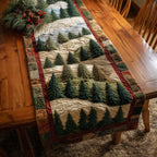 Pieced Green Forest on Cream Table Runner