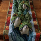 Two Penguins in Green Wreath Table Runner