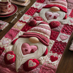 Gnome with Pink Heart Pillow Table Runner