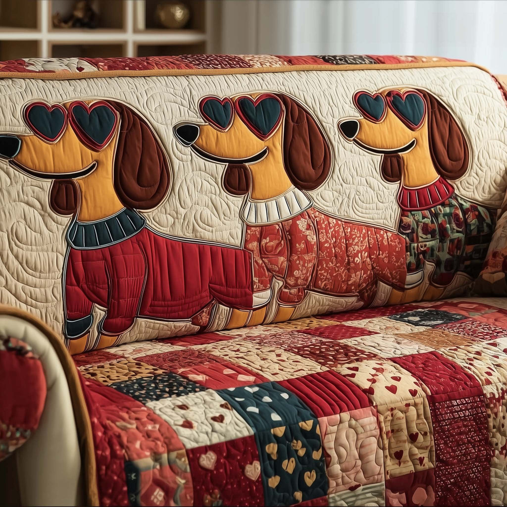 Dachshunds on Red Country Patchwork Sofa Cover