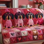 Dachshunds in Pink Sweaters on Hearts Sofa Cover