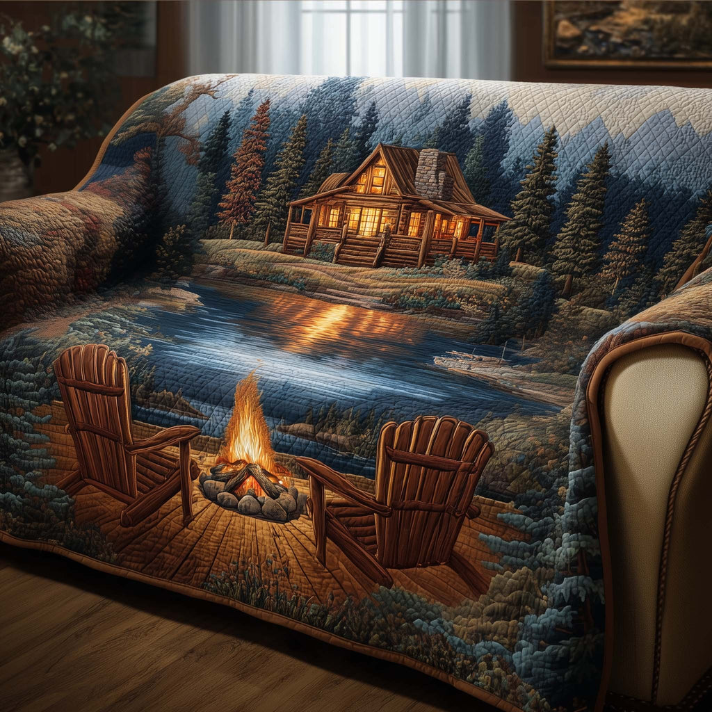 Campfire on the Lakeshore at Night Sofa Cover