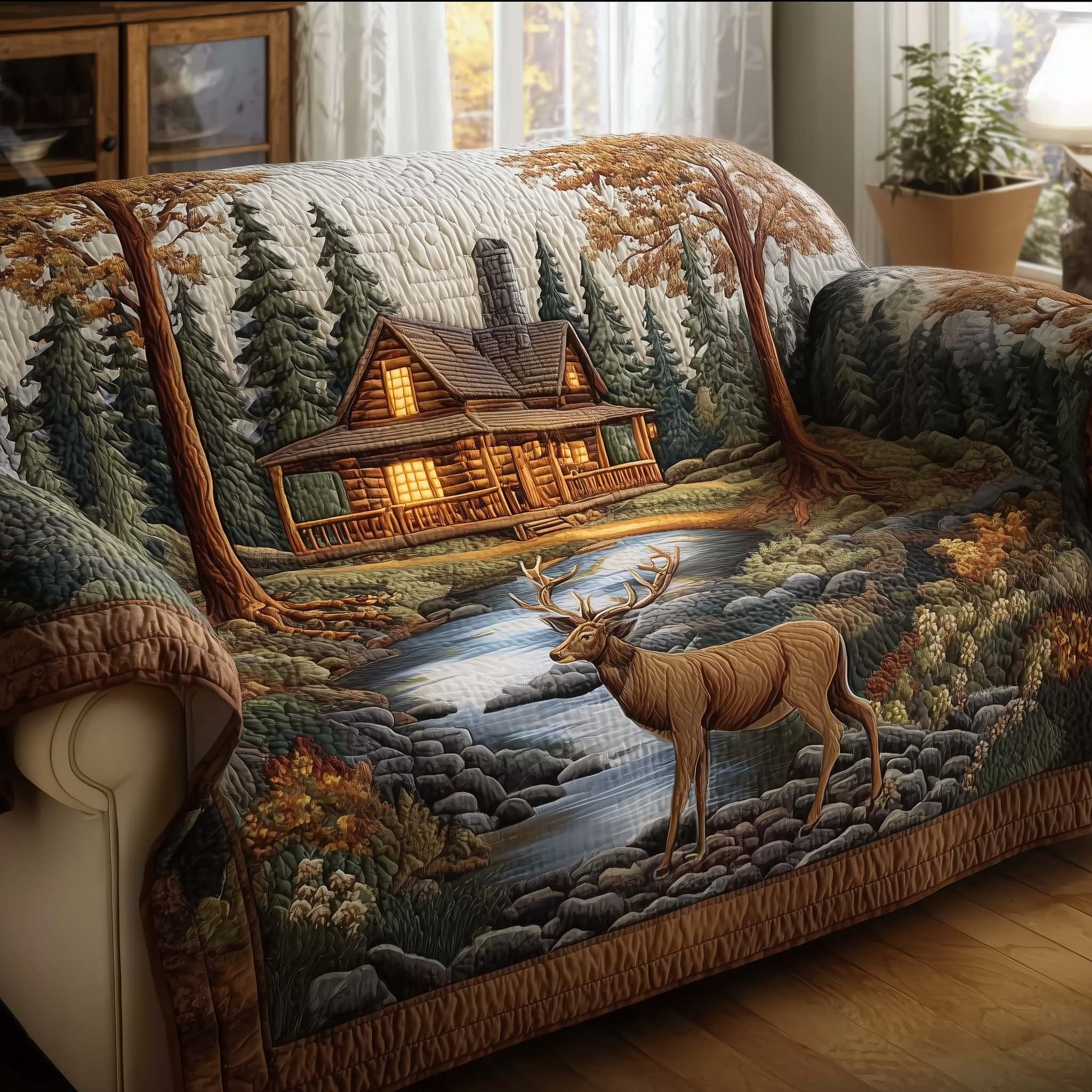 Deer at the Stream Below the Cabin Sofa Cover