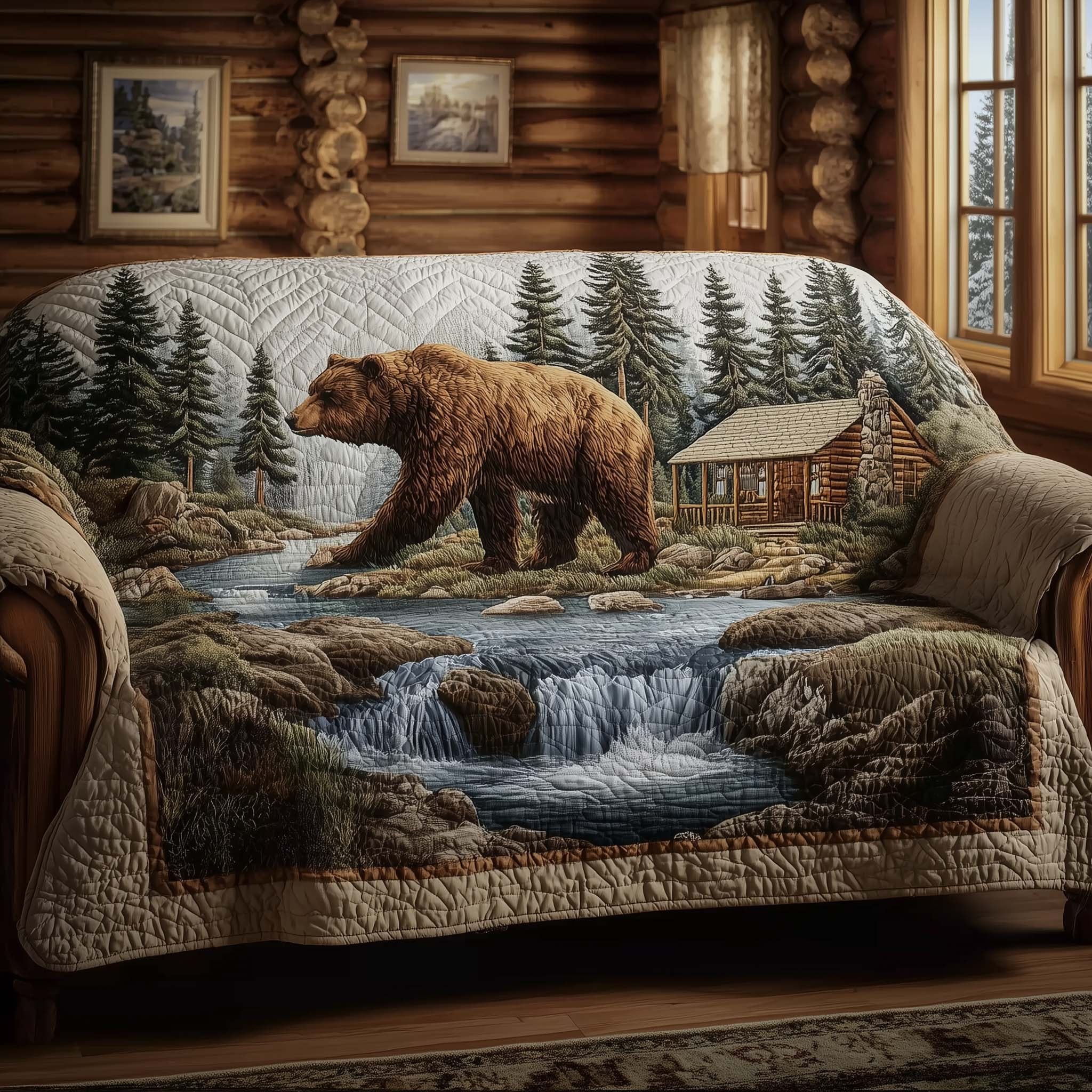 Grizzly on the Rocks Above the Falls Sofa Cover