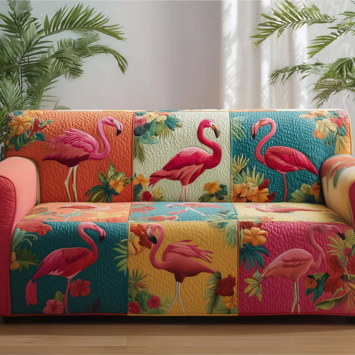 Flamingo Blocks in Bright Tropical Colours Sofa Cover