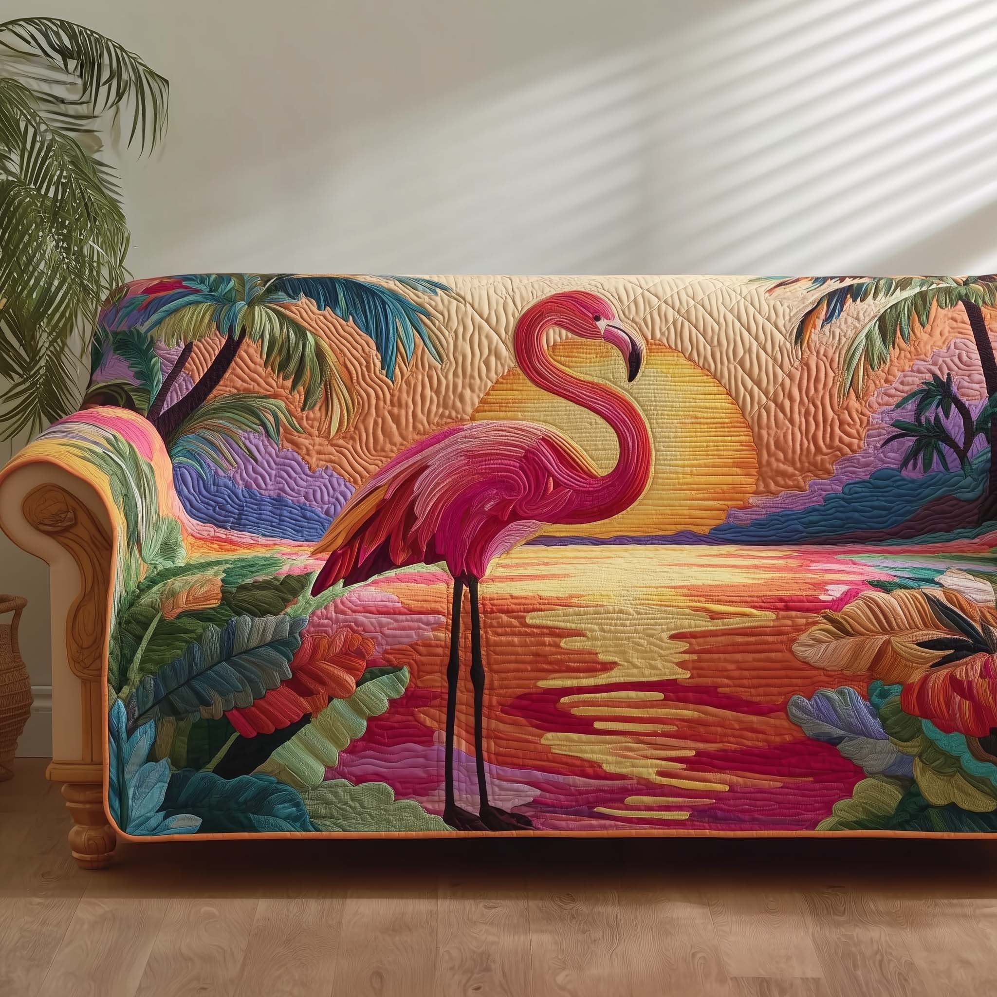 Flamingo at the Sunset Lagoon Sofa Cover