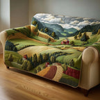 Green Farm Hills with a Red Barn Sofa Cover