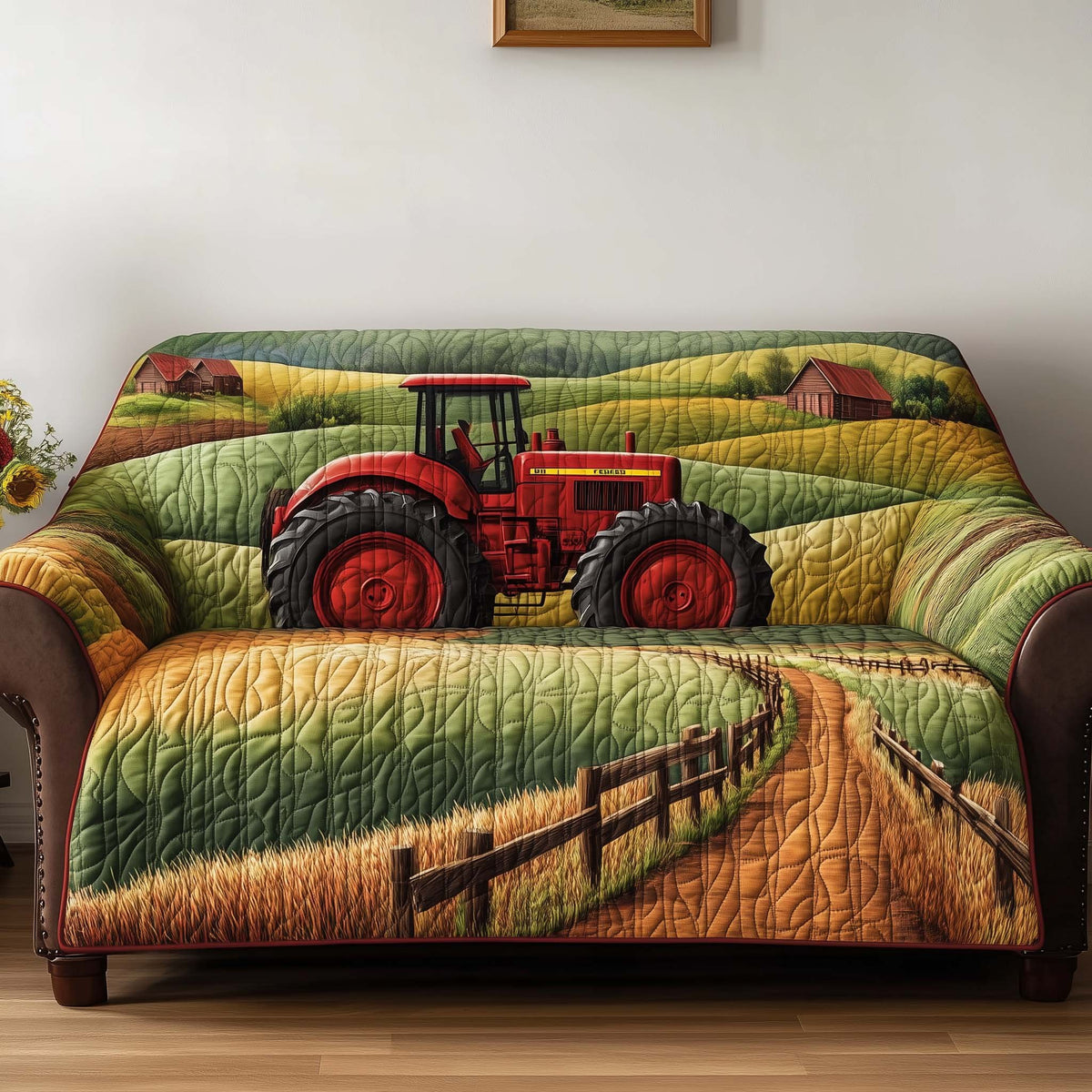 Red Tractor in the Green Fields Sofa Cover
