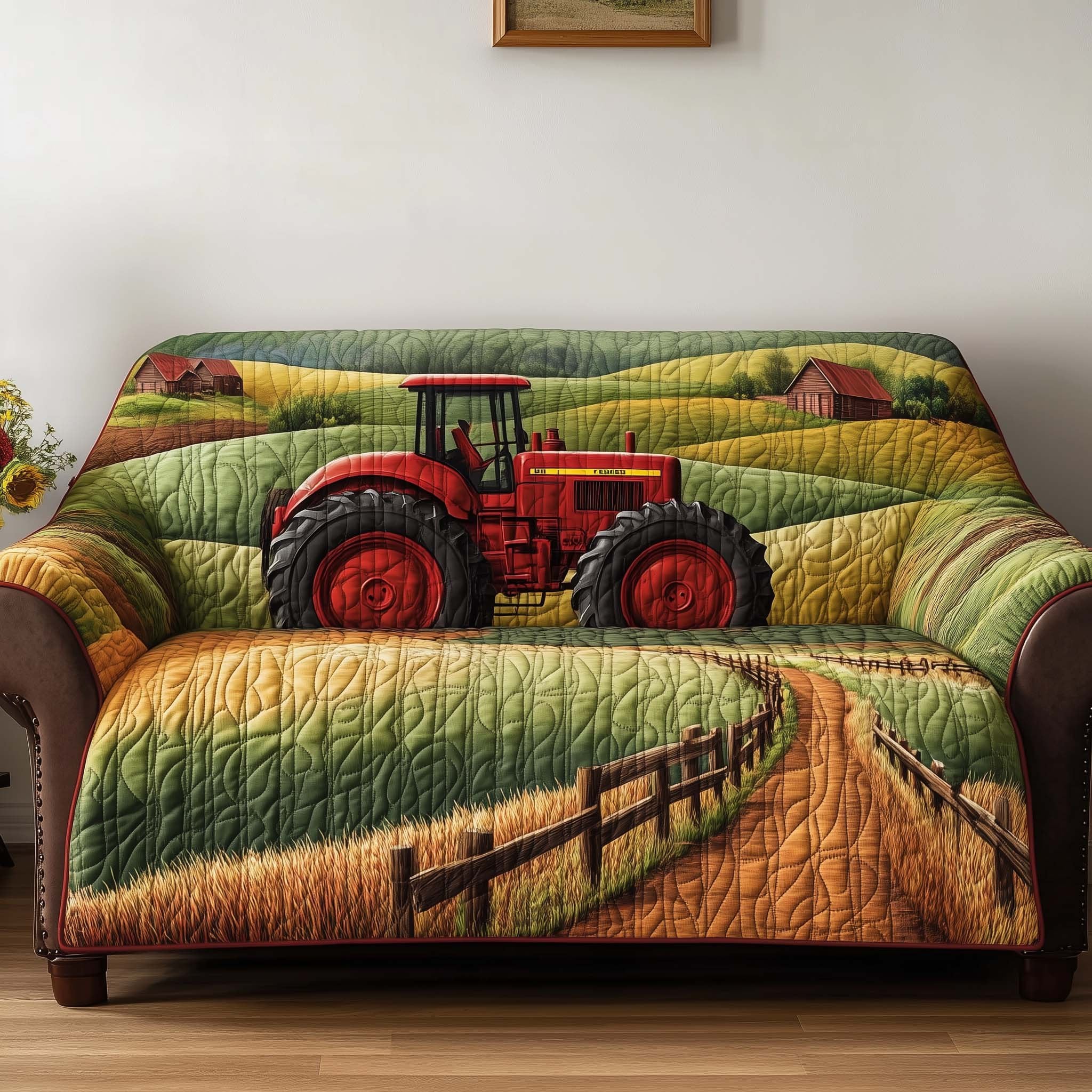 Red Tractor in the Green Fields Sofa Cover