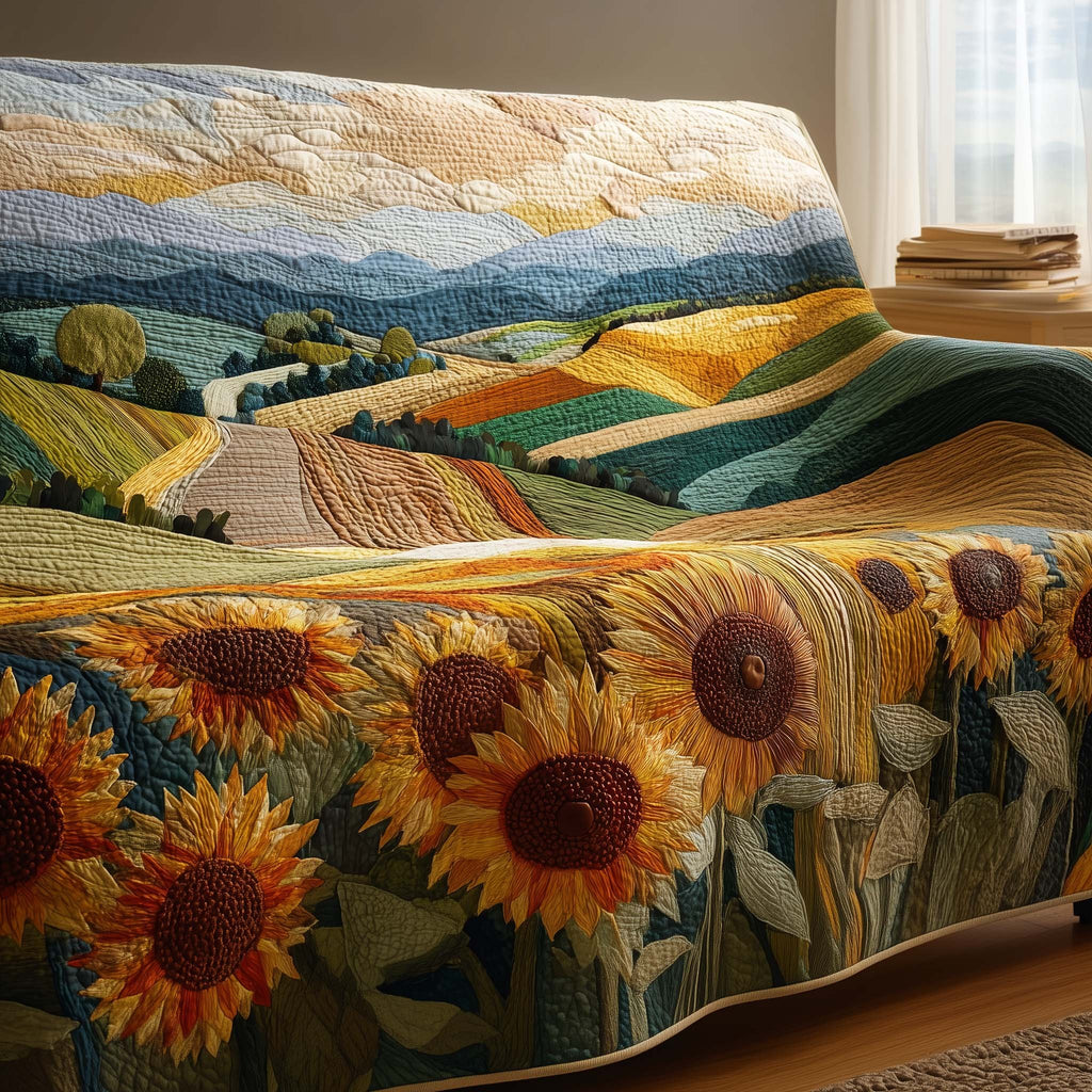 Sunflowers Above the Quilted Farmland Sofa Cover